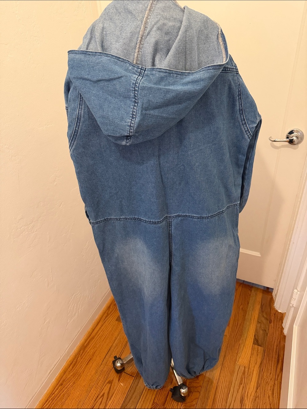 Oyrosy NWT Denim Hooded Women's oversize Jumpsuit Balloon Pant - Picture 5 of 10